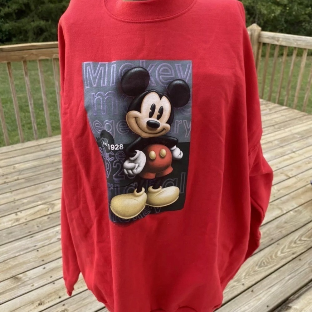 Disney Store Mickey Mouse Graphic Red Crew Neck Sweatshirt Since 1928 XX…